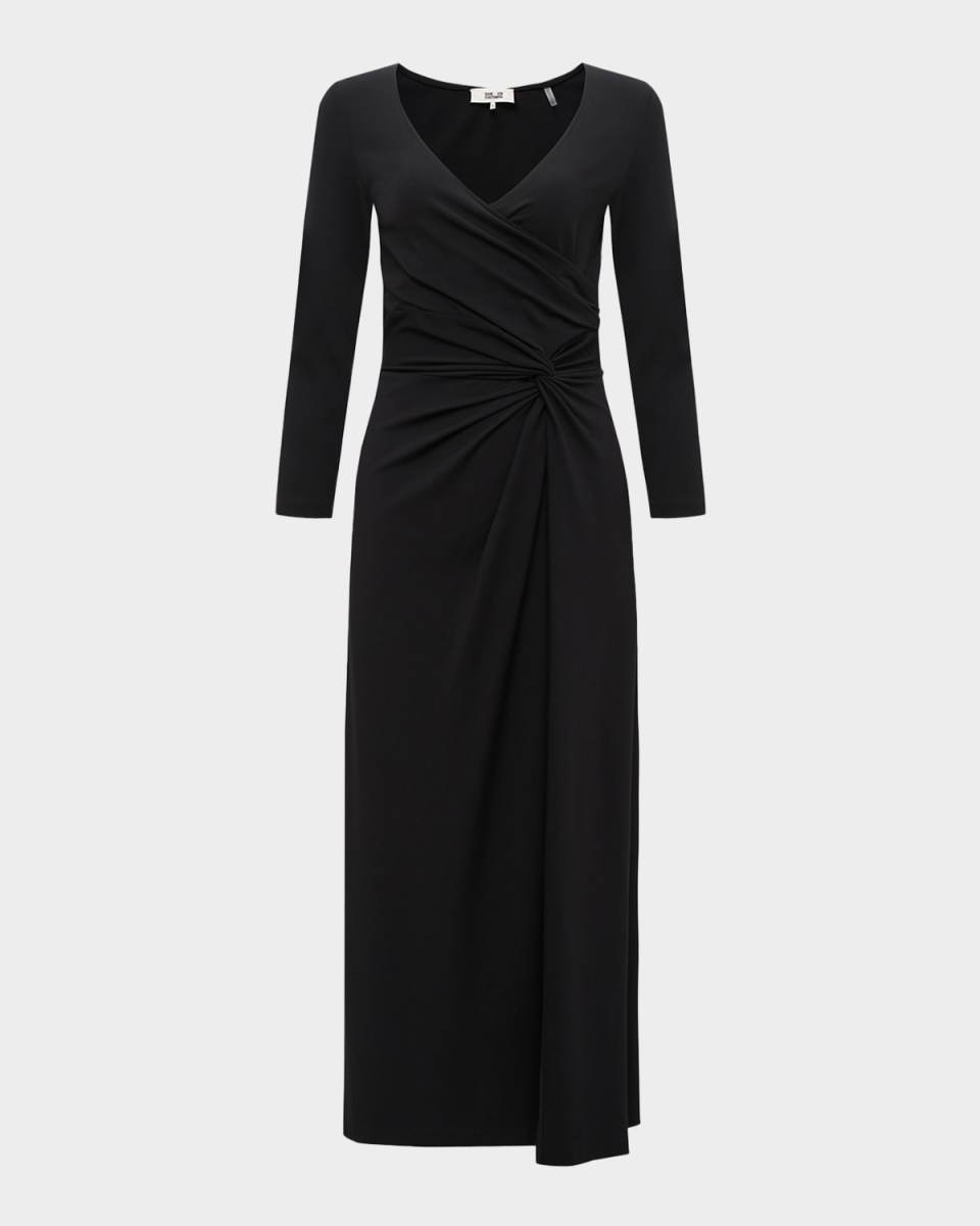 Shiri Side-Twist Faux Wrap Midi Dress